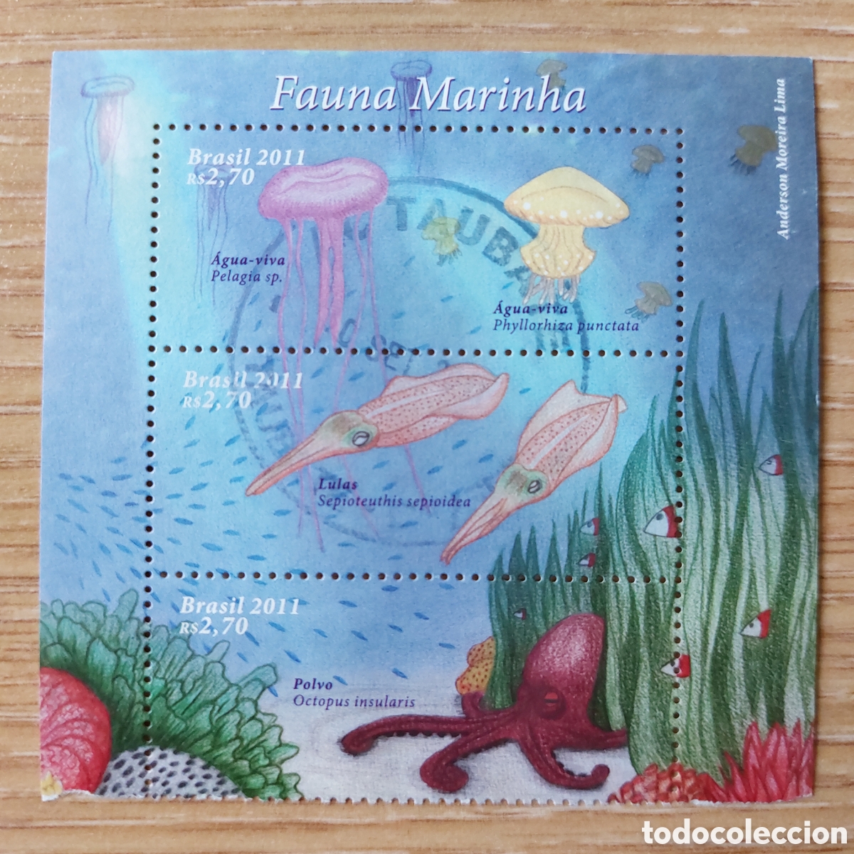 Sellos: 2011 Brasil nuevo Fauna marina pulpo agua viva Lulas polvo pulpo