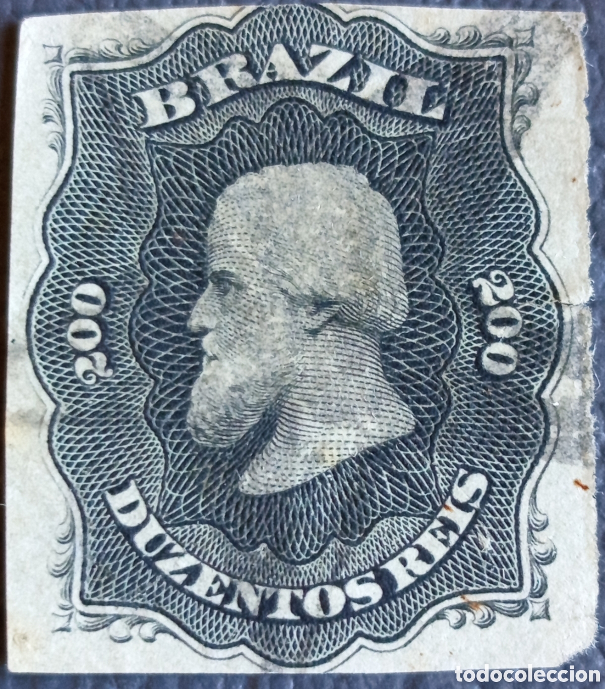 Timbres: Sello Brasil 1877 D. Pedro II 200 R&eacute;is Negro Usado Scott #73 / Yvert #42