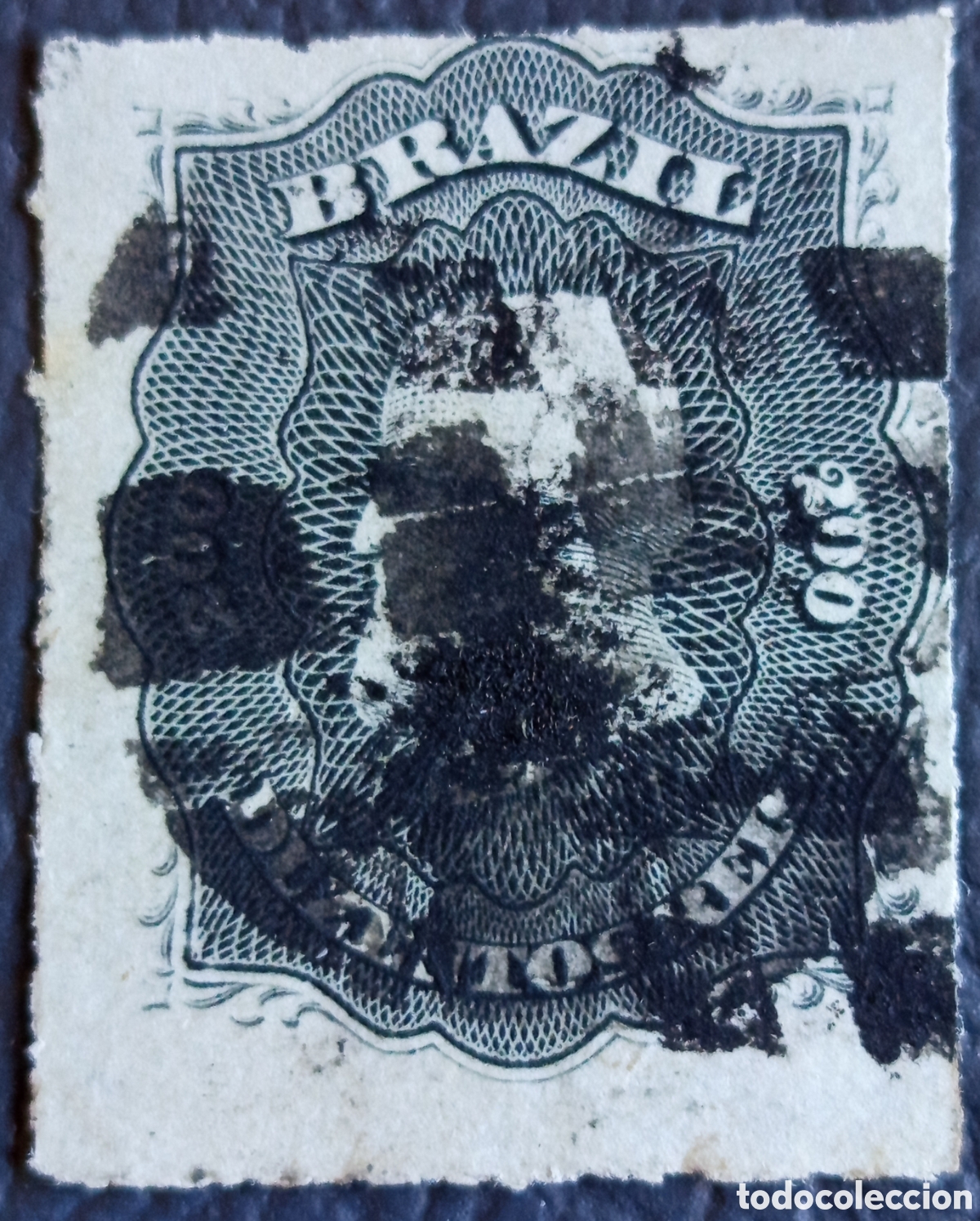 Sellos: Sello Brasil 1877 D. Pedro II 200 R&eacute;is Negro Usado Scott #73 / Yvert #42