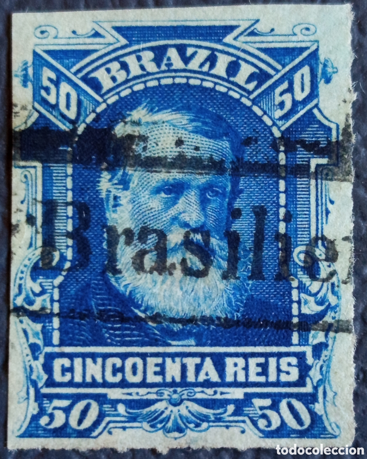 Sellos: Sello Brasil 1878 - Dom Pedro II 50r Azul (Scott #70) - Raro Matasellos Mar&iacute;timo &rdquo;AUS BRASILIEN&rdquo;