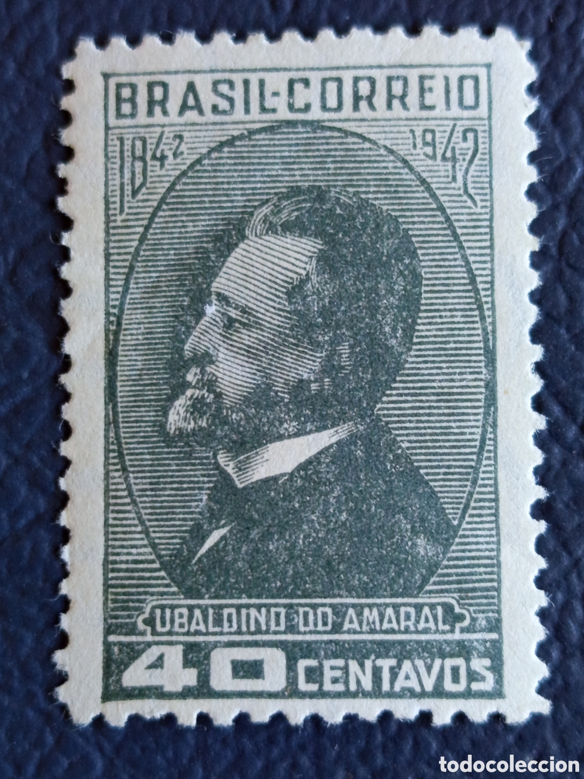 Sellos: Brasil 1943 40c Marca de agua verde pizarra mate 267 MNH. Scott 613a