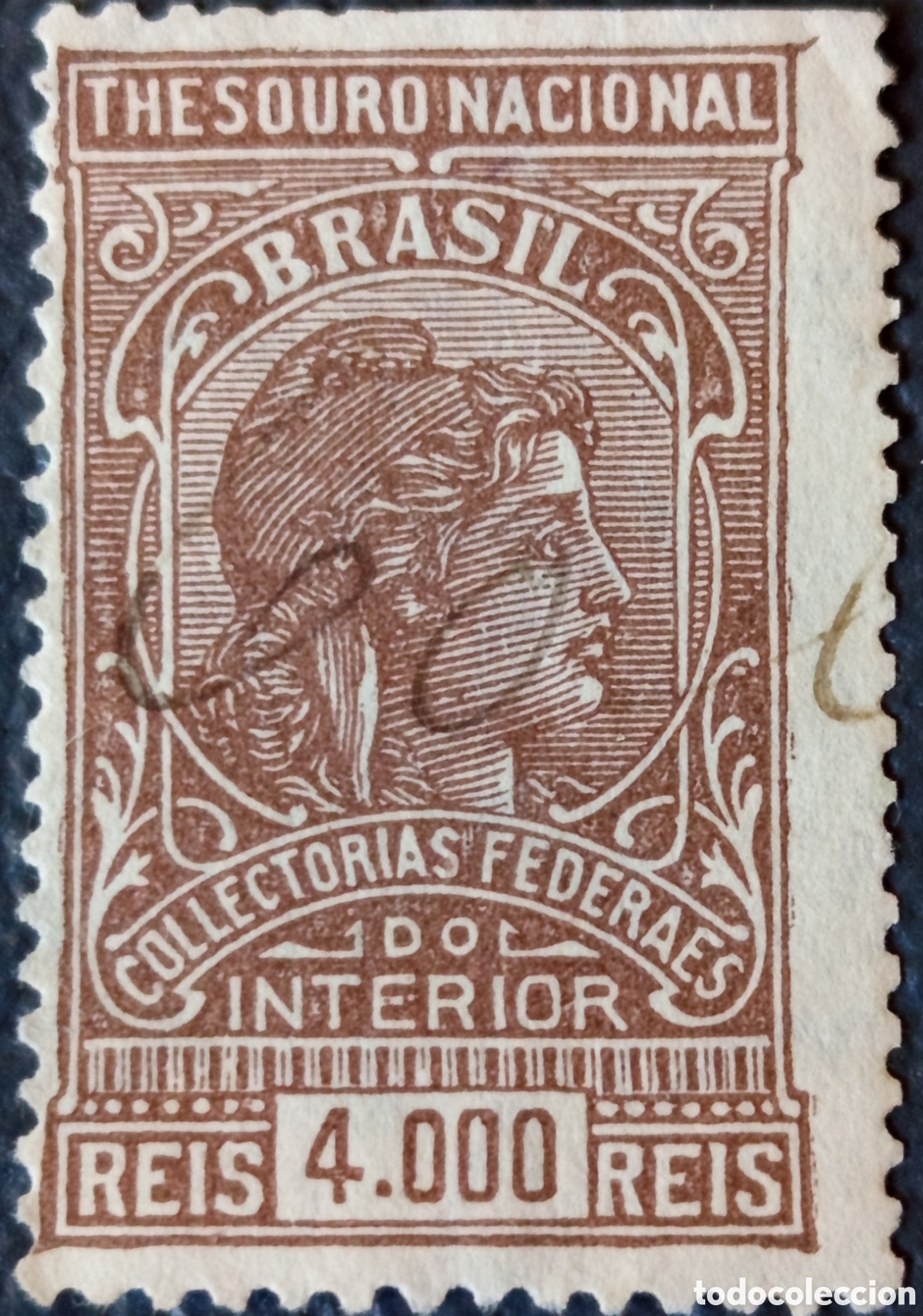 Sellos: Sello Fiscal Brasil 1910 - Collectorias Federaes Do Interior 4.000 Reis (Barefoot #34)