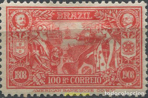 Sellos: 674408 HINGED BRASIL 1908 CENTENARIO DE LA OBERTURA DE LOS PUERTOS COMERICALES. REI CARLOS I DE POR