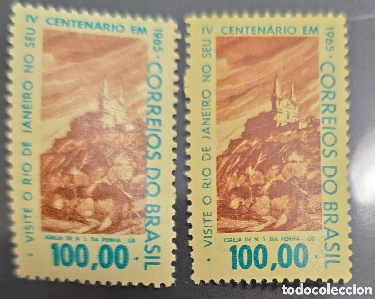 Sellos: CA)1965. Brazil. The design features a brown monochrome vignette depicting the historic Igreja de N.