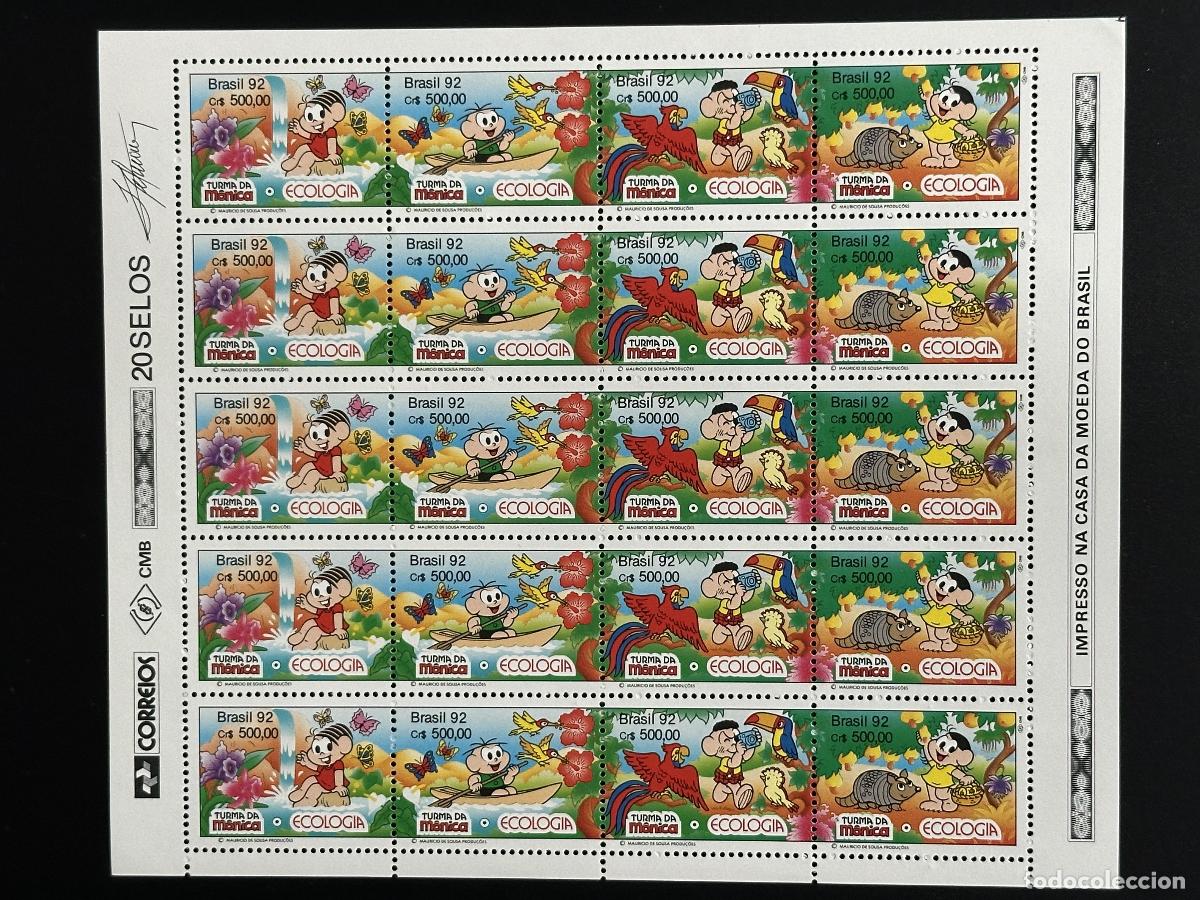 Sellos: Brasil 1992 Mi. 2479 - 2482 tabl&oacute;n Turma da M&ocirc;nica Ecolog&iacute;a Vida Silvestre Tuc&aacute;n