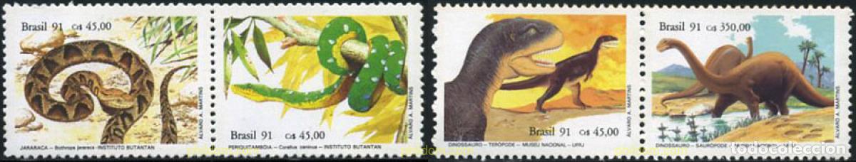 Sellos: 101638 MNH BRASIL 1991 MUSEOS BRASILE&Ntilde;OS. REPTILES Y DINOSAURIOS