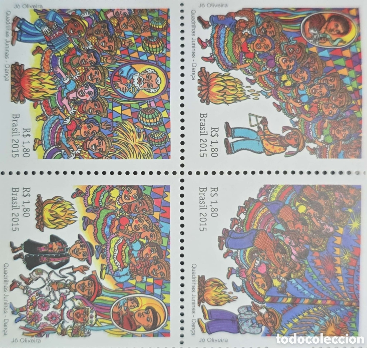 Sellos: CA)Brazil &middot; 2015 &middot; Quadrilhas Juninas Folk Dance &middot; Block of four commemorative stamps inscribed &ldquo;Bra