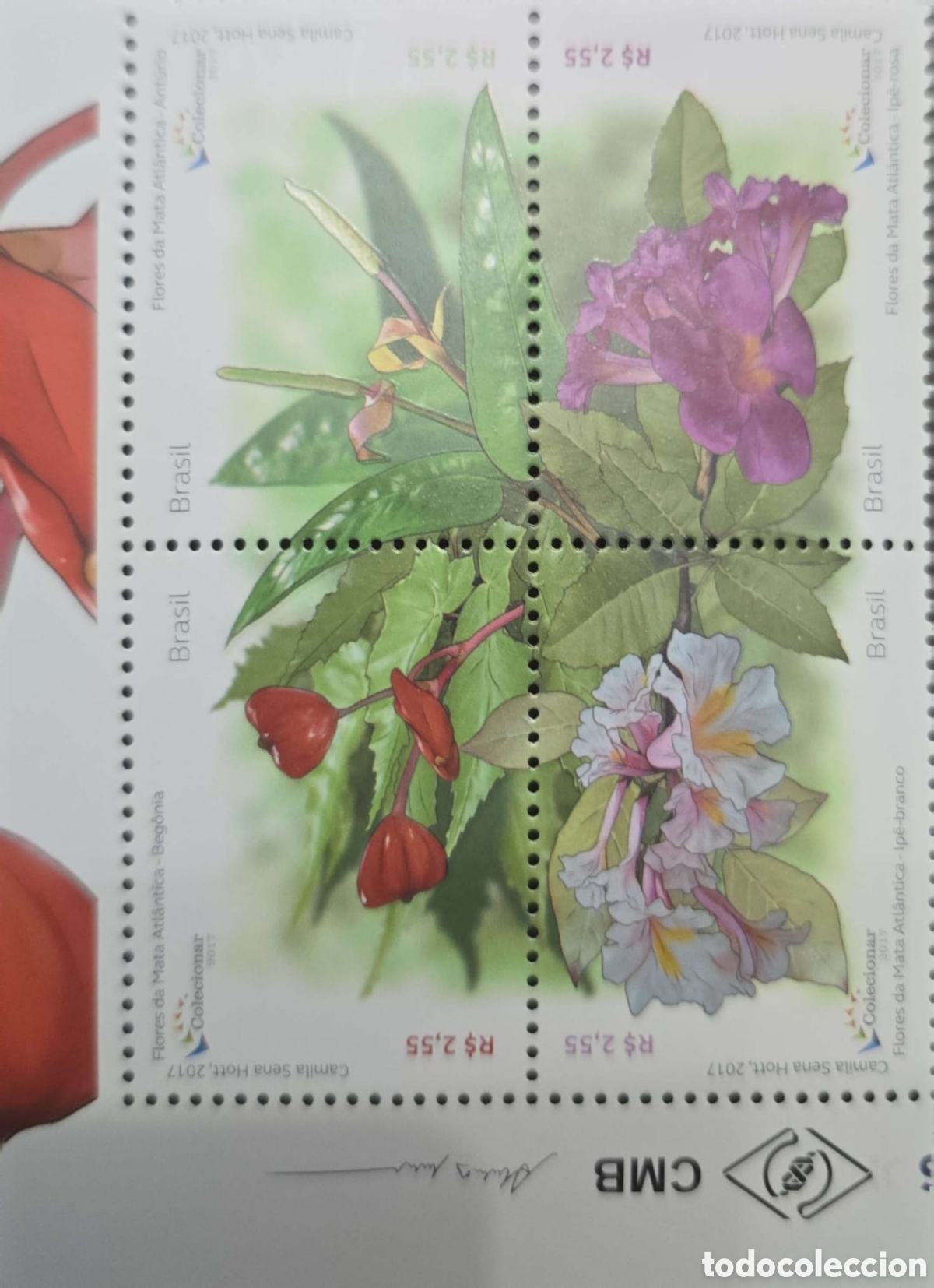Sellos: CA)Brazil &middot; 2017 &middot; Flowers of the Atlantic Forest &middot; Commemorative sheet of four stamps inscribed &ldquo;Br