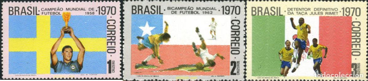 Sellos: 98730 MNH BRASIL 1970 TRIPLE CAMPEON DEL MUNDO DE FUTBOL