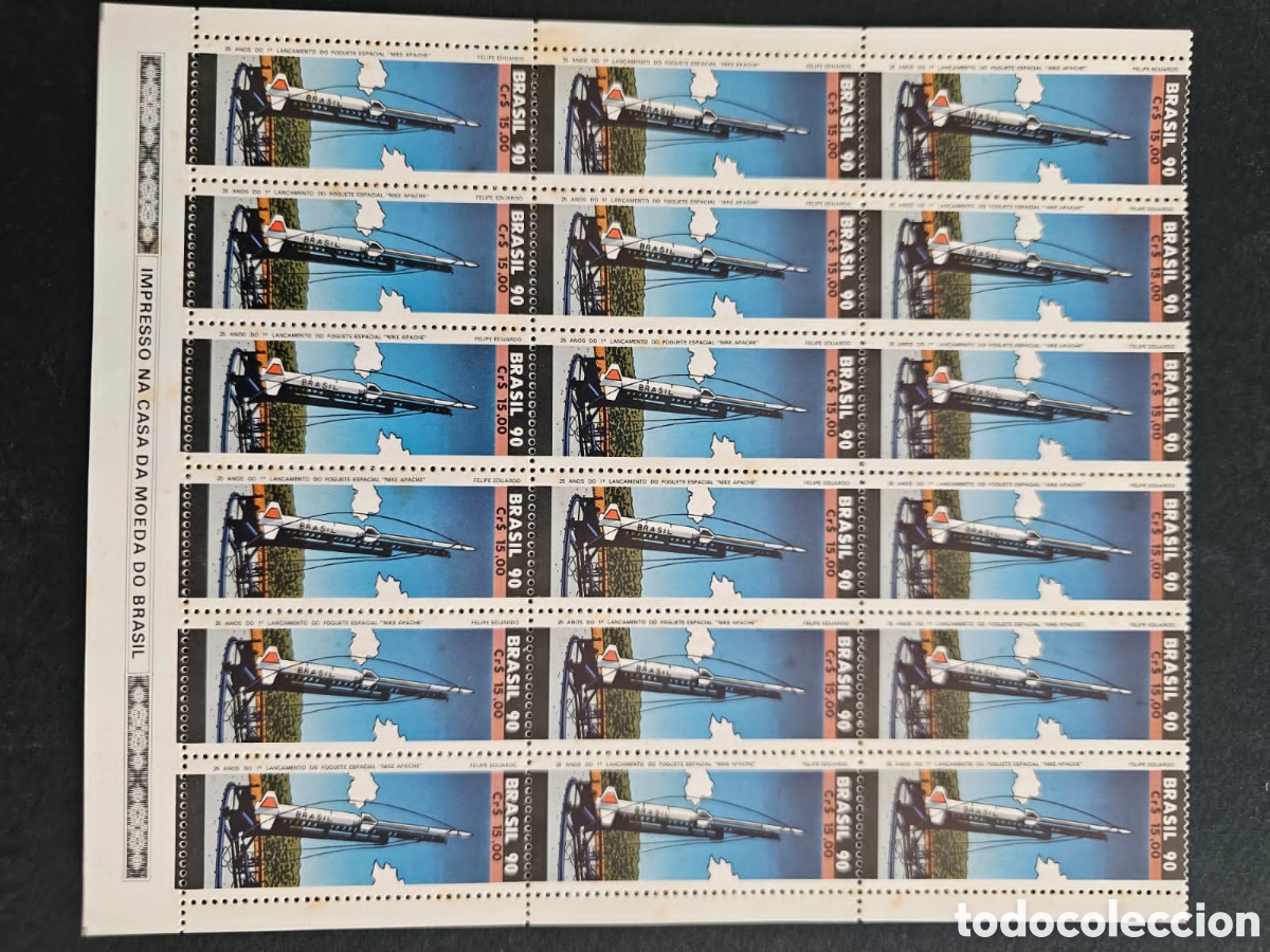 Sellos: CA)Brazil + 2000 + Space Exploration Anniversary + Full sheet of thirty stamps valued at Cr$15,00 ea