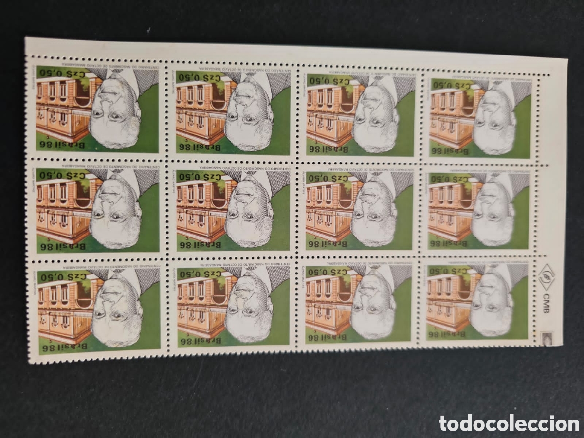 Sellos: CA)Brazil + 1986 + Oswaldo Aranha Centenary + Sheet of twelve commemorative stamps valued at Cz$0,50