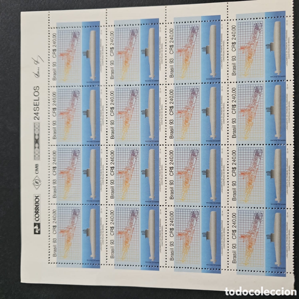Sellos: CA)Brazil + 1993 + Naval Engineering Commemorative + Sheet of twenty‑four stamps valued at Cr$240,00