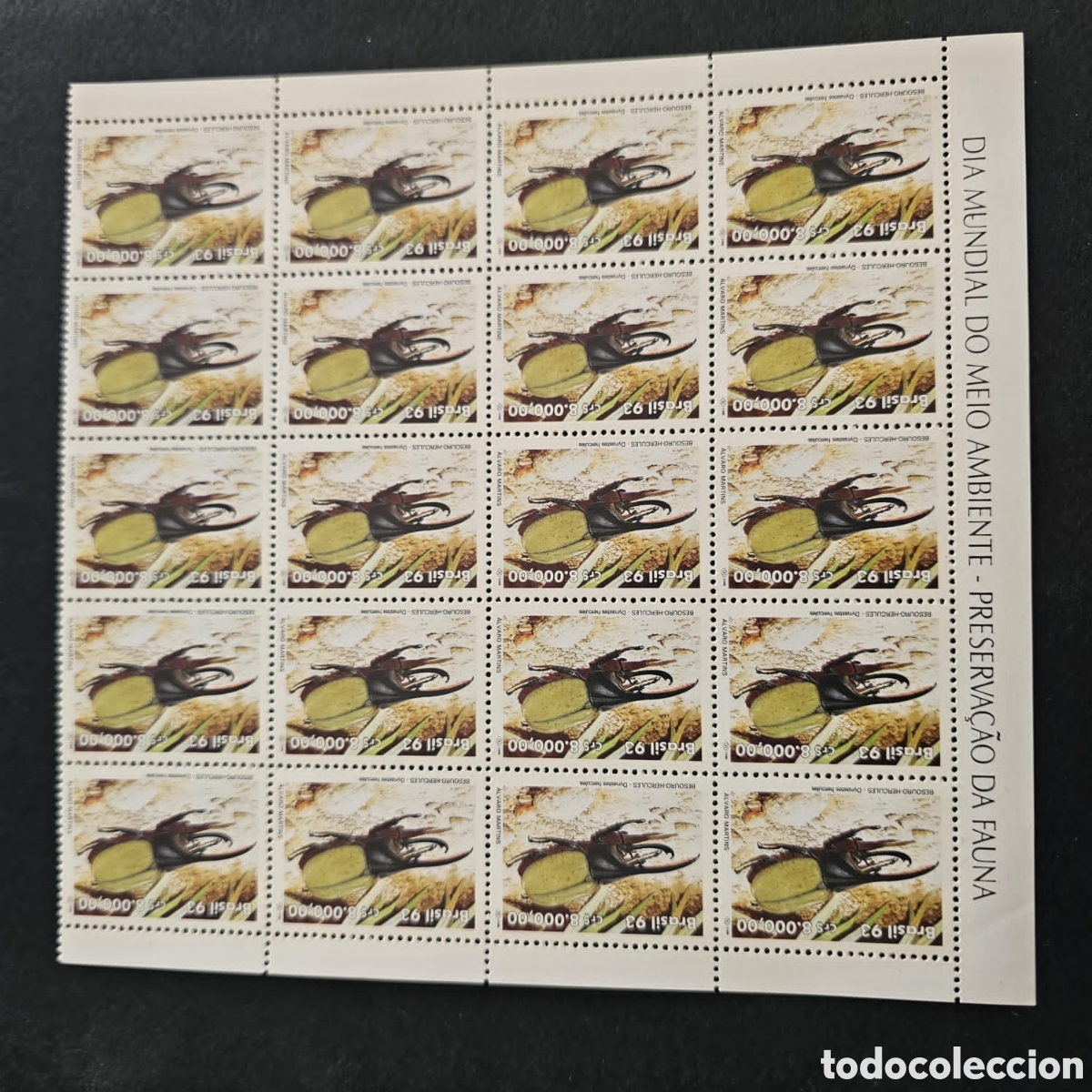 Sellos: CA)Brazil + 1993 + Environmental Commemorative + Sheet of twenty stamps valued at OQ100,00 each, dep