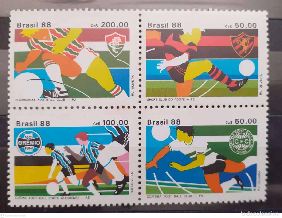 Sellos: BRASIL n&ordm; 1824/27** Clubes de f&uacute;tbol campeones de la copa de Brasil en bloque. Serie completa