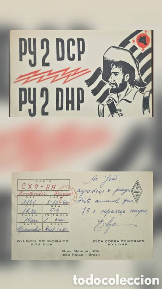 Sellos: CA)Brazil + 1970s + Amateur Radio QSL + Confirmation card from S&atilde;o Paulo operators PY2 DCP and PY2 D