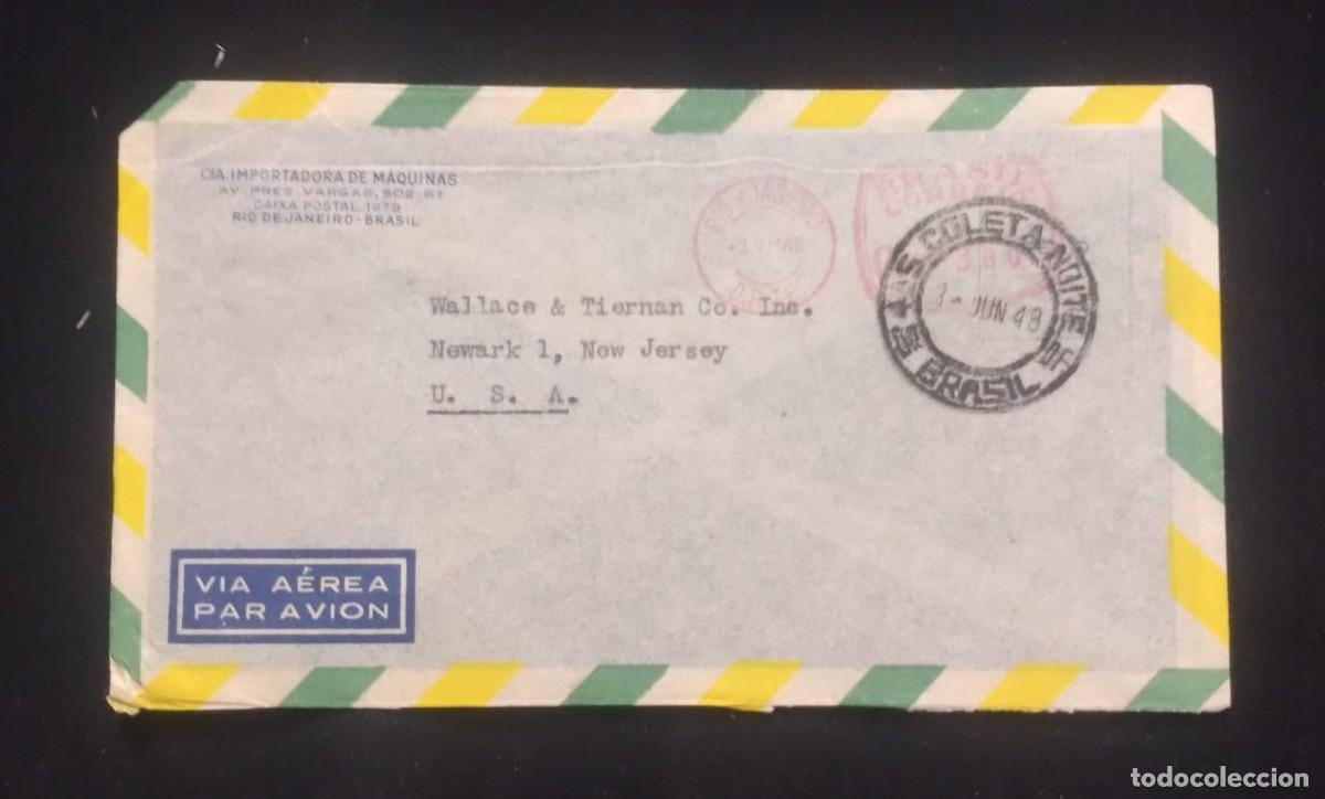 Sellos: TS) 1948 BRAZIL, MECHANICAL POSTAGE, AIRMAIL, COVER SENT FROM RIO DE JANEIRO TO NEW JERSEY, USA.