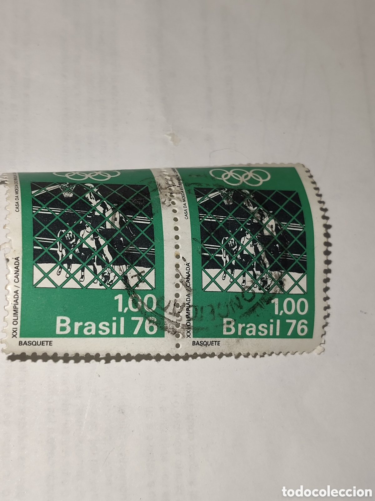 Sellos: Bloque de 2 sellos de Brasil XXl juegos Ol&iacute;mpicos de Montreal 1976