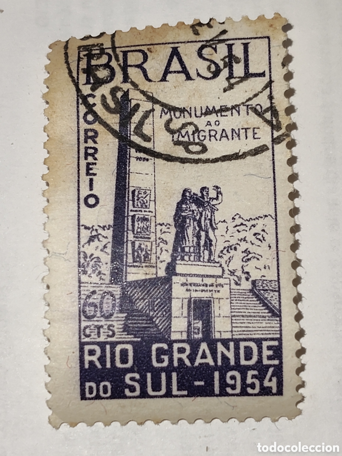 Sellos: Sello de Brasil monumento el inmigrante en R&iacute;o do Sul 1954 usado