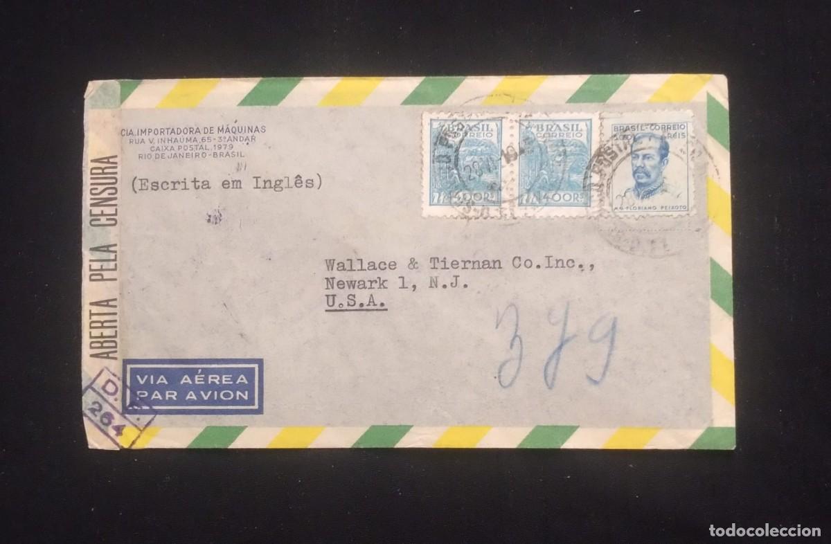 Sellos: TS) 1945 BRAZIL, CENSORSHIP, COVER SENT FROM RIO DE JANEIRO TO NEW JERSEY, AIRMAIL, WITH THE AGRICUL