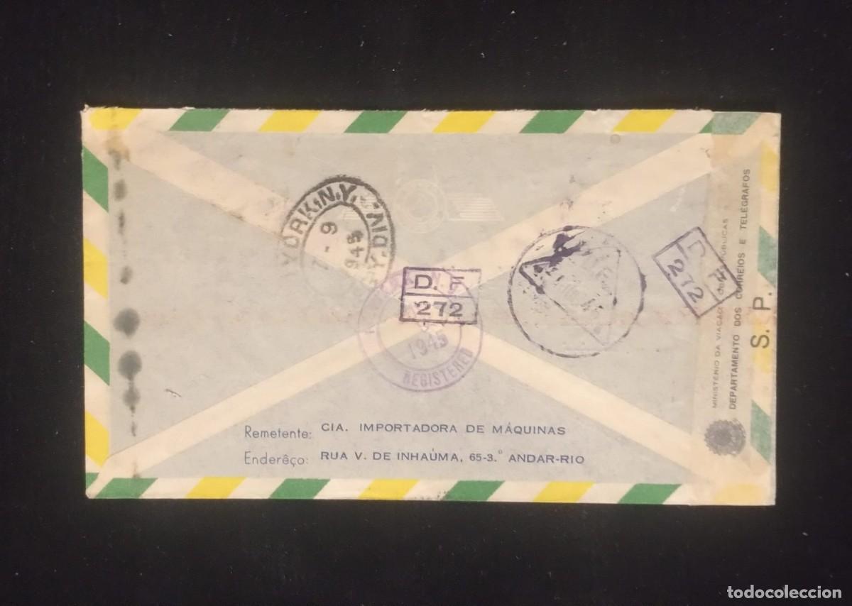 Sellos: TS) 1945 BRAZIL,CENSORSHIP, REGISTERED, AIRMAIL,COVER SENT FROM RIO DE JANEIRO TO NEW YORK.