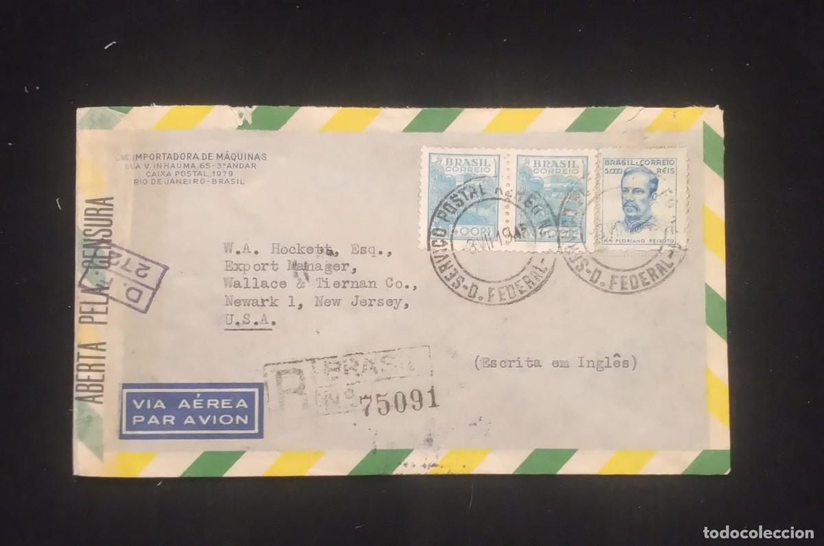 Sellos: TS) 1945 BRAZIL, CENSORSHIP, COVER SENT FROM RIO DE JANEIRO TO NEW JERSEY, AIRMAIL, WITH THE AGRICUL