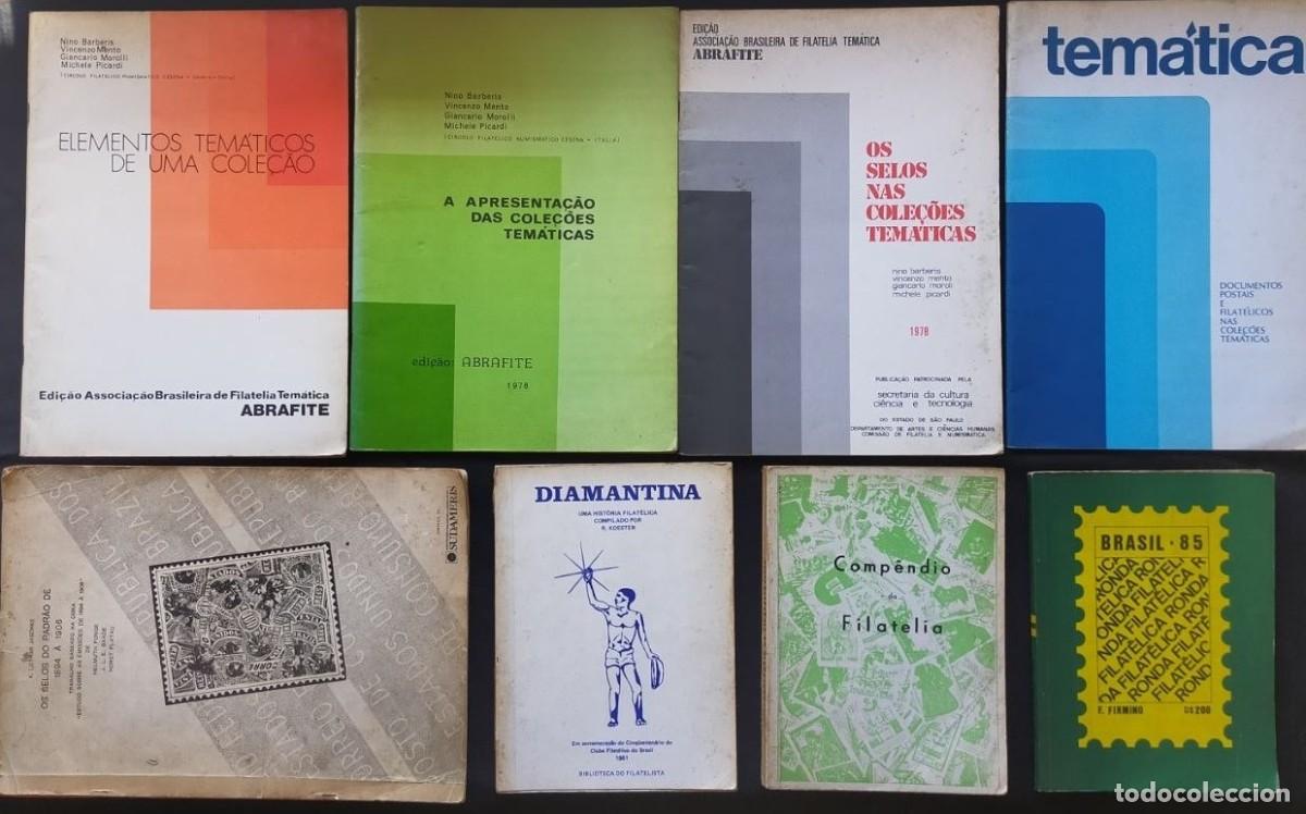 Sellos: Lote FILATELIA BRASIL 3 libros + 5 revistas. 1977 - 1985. Texto en portugu&eacute;s.