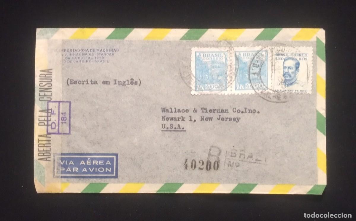 Sellos: TS) 1945 BRAZIL, CENSORSHIP, REGISTRATION NUMBER, AIRMAIL, COVER SENT FROM RIO DE JANEIRO TO NEW JER
