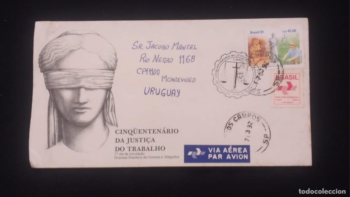 Sellos: TS) 1991 BRAZIL, FDC, AIRMAIL,COVER SENT FROM SAO PAULO TO MONTEVIDEO,WITH THE 50TH ANNIVERSARY OF T
