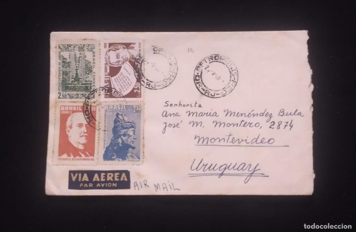 Sellos: TS) 1958 BRAZIL, AIRMAIL, COVER SENT FROM RIO DE JANEIRO TO MONTEVIDEO,THE 150TH ANNIVERSARY OF THE