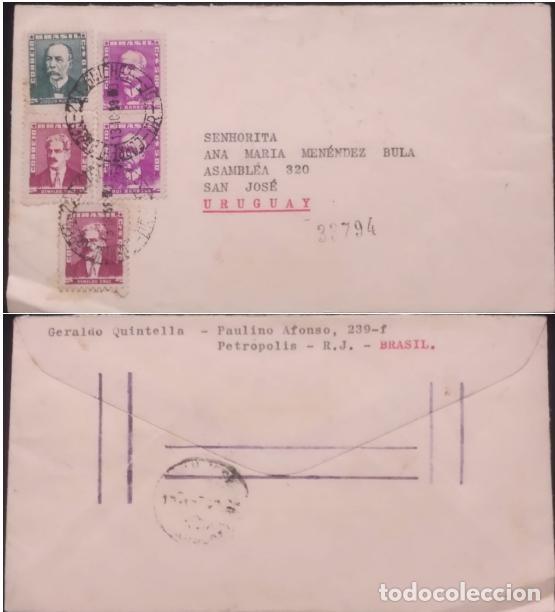 Sellos: TS) 1985 BRAZIL, REGISTRATION NUMBER, COVER SENT FROM RIO DE JANEIRO TO SAN JOSE, URUGUAY,WITH BRAZI