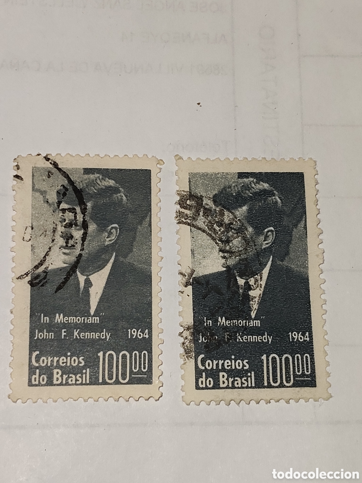 Sellos: 2 Sellos de Brasil homenaje a su John F.Kennedy tras su fallecimiento 1964 usados