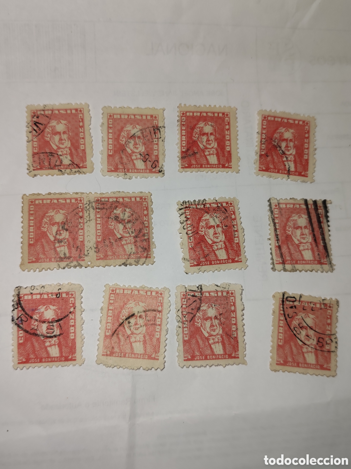 Sellos: 12 sellos de Brasil estadista y patriota Jos&eacute; Bonifacio 1959 usados