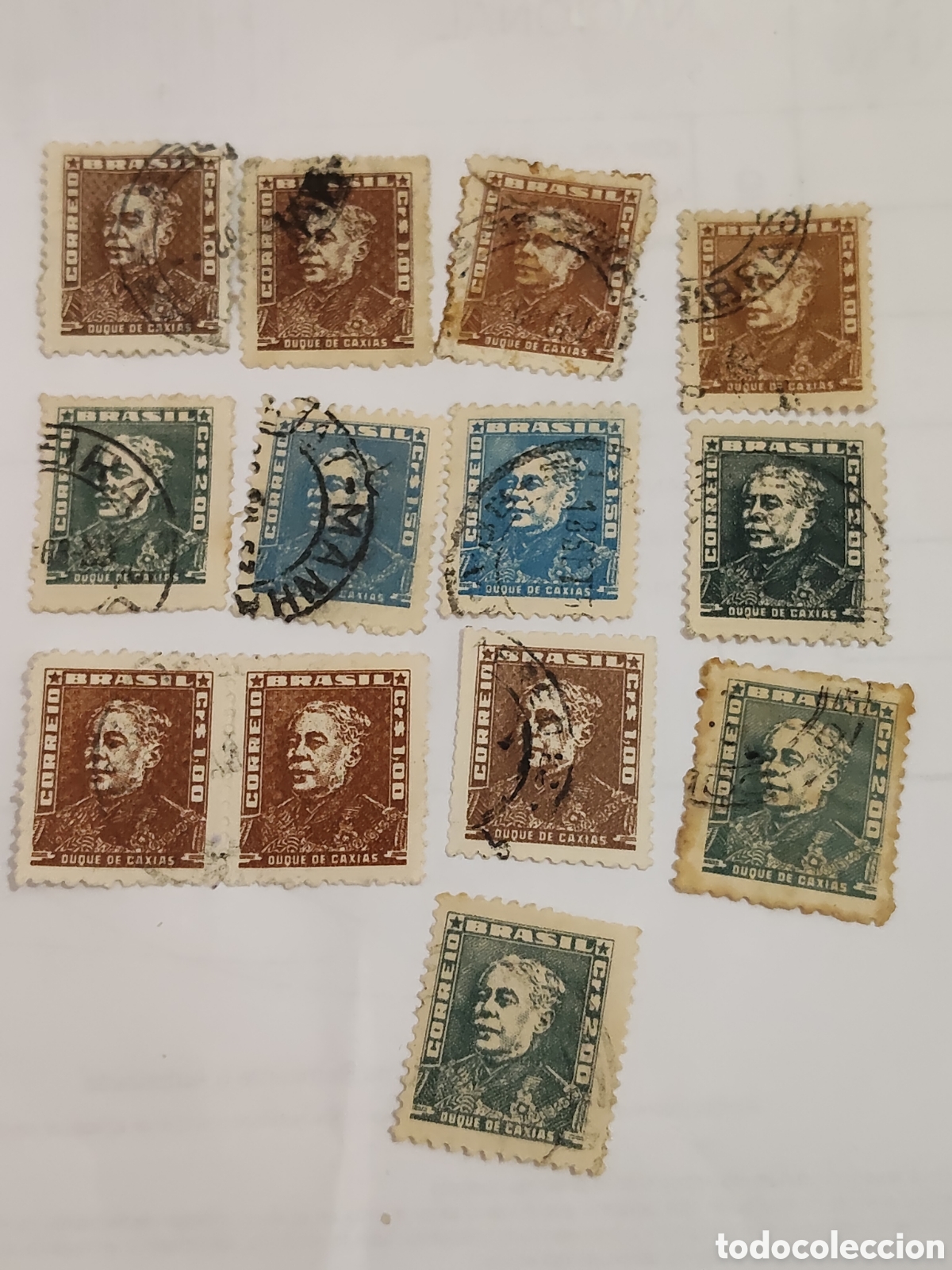 Sellos: 13 sellos de Brasil Duque de Caxias patrono del ejercito brasile&ntilde;o 1954 usados