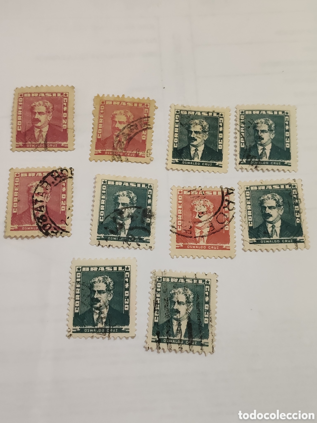 Sellos: 10 sellos de Brasil Oswaldo Cruz m&eacute;dico y epidemi&oacute;logo 1954