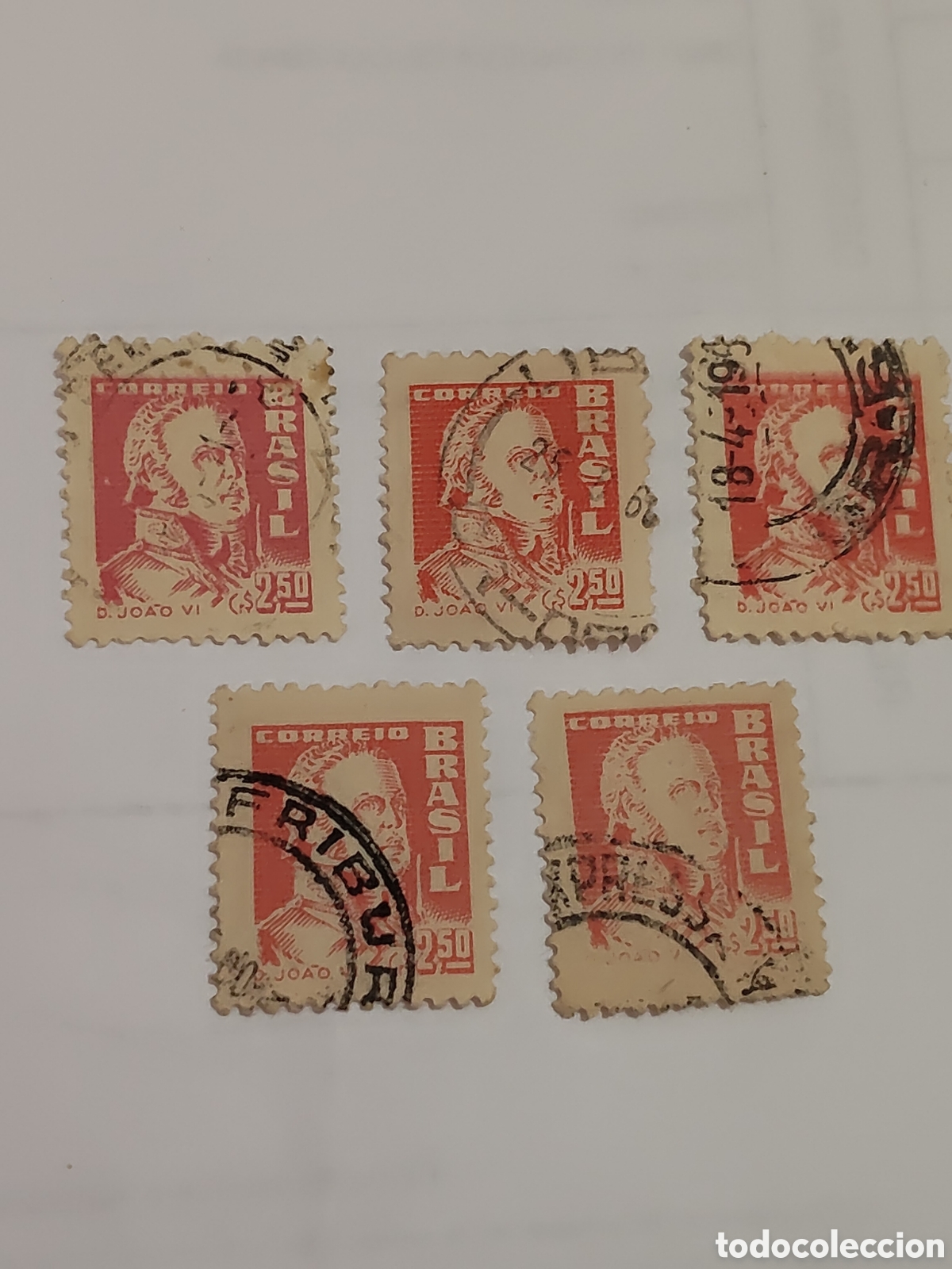 Sellos: 5 Sellos de Brasil Rey Joao Vl de Portugal 1959 usados