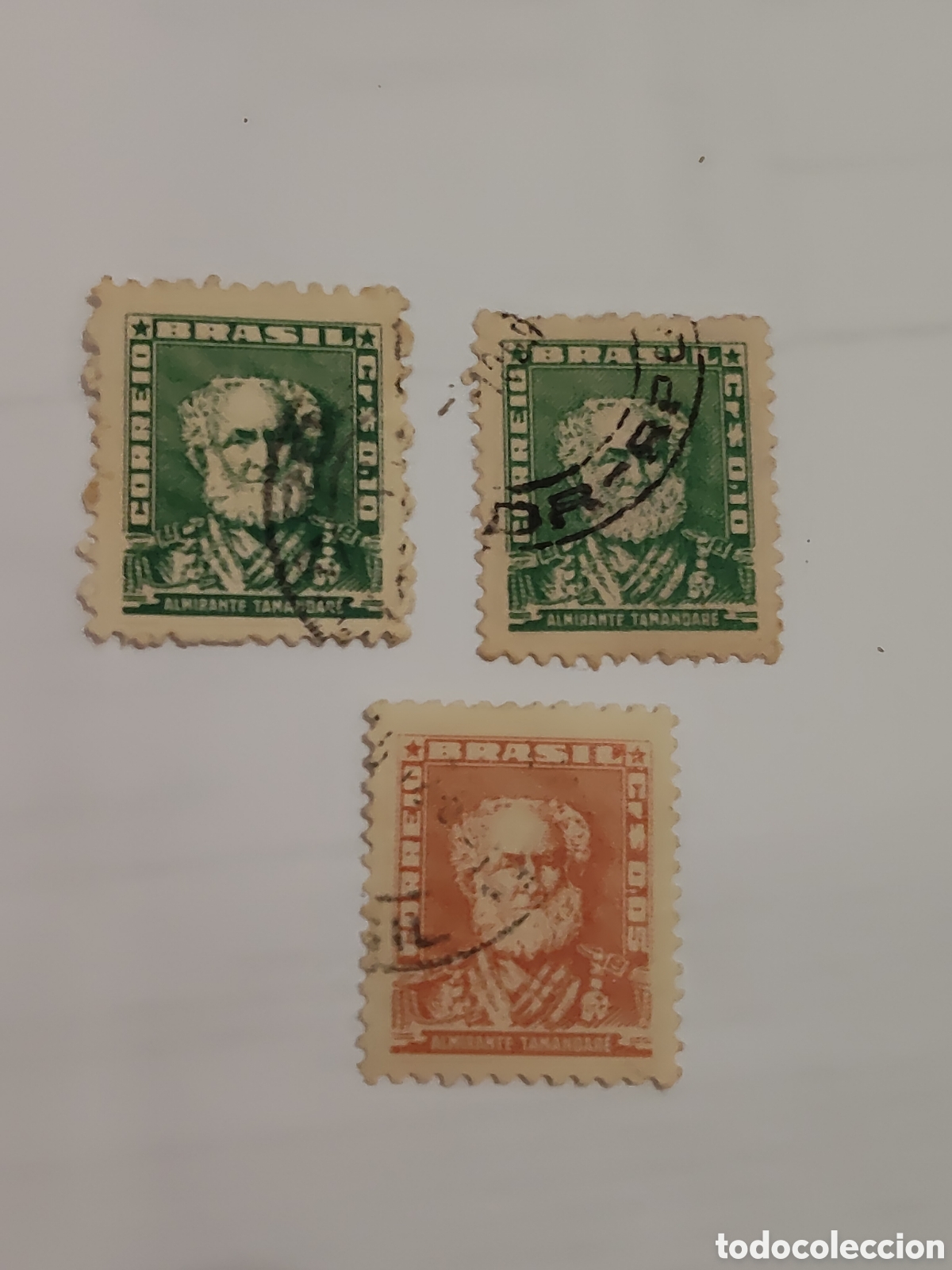Sellos: 3 sellos de Brasil Almirante Tamandare 1954 usados