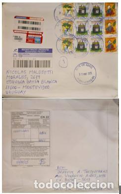 Sellos: MI) 2005 BRAZIL, COMMERCIAL COVER, AIRMAIL, SENT FROM PORTO ALEGRE TO MONTEVIDEO (URUGUAY), FRANKED