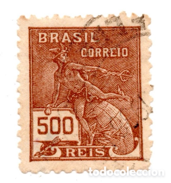 Sellos: Brasil 1920-41 Merc&uacute;rio Com&eacute;rcio 500 r&eacute;is castanho-vermelho usado