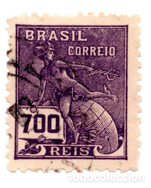 Sellos: Brasil 1920-41 Merc&uacute;rio Com&eacute;rcio 700 r&eacute;is violeta usado carimbo leve