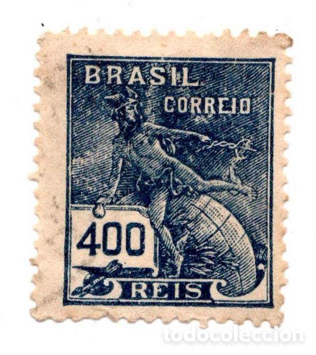 Sellos: Brasil 1920-41 Merc&uacute;rio 400 r&eacute;is azul-escuro marca d'&aacute;gua estrela usado