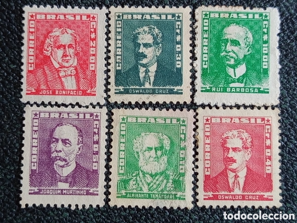 Sellos: Lote 6 Sellos Brasil 1954 Personajes Hist&oacute;ricos (Catalogaci&oacute;n Scott #787+) MH