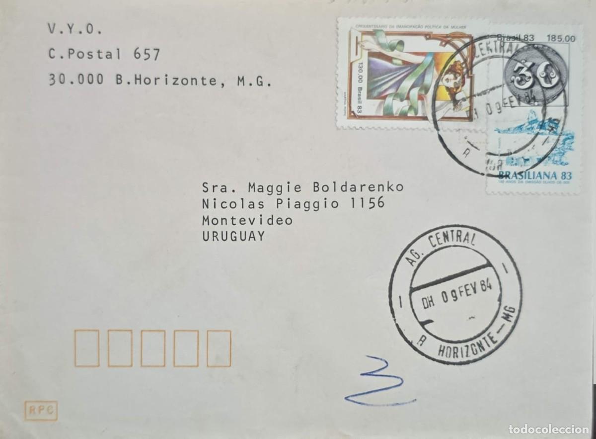 Sellos: MI) 1984, BRAZIL, FROM BELO HORIZONTE TO URUGUAY, COVER WITH &rdquo;BRASILIANA 83&rdquo; PHILATELIC EXHIBITION C