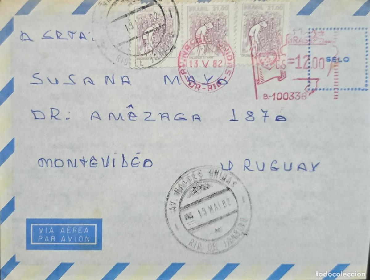 Sellos: MI) 1982, BRAZIL, AIRMAIL FROM RIO DE JANEIRO TO MONTEVIDEO, URUGUAY; COVER WITH IDENTICAL STAMPS (A