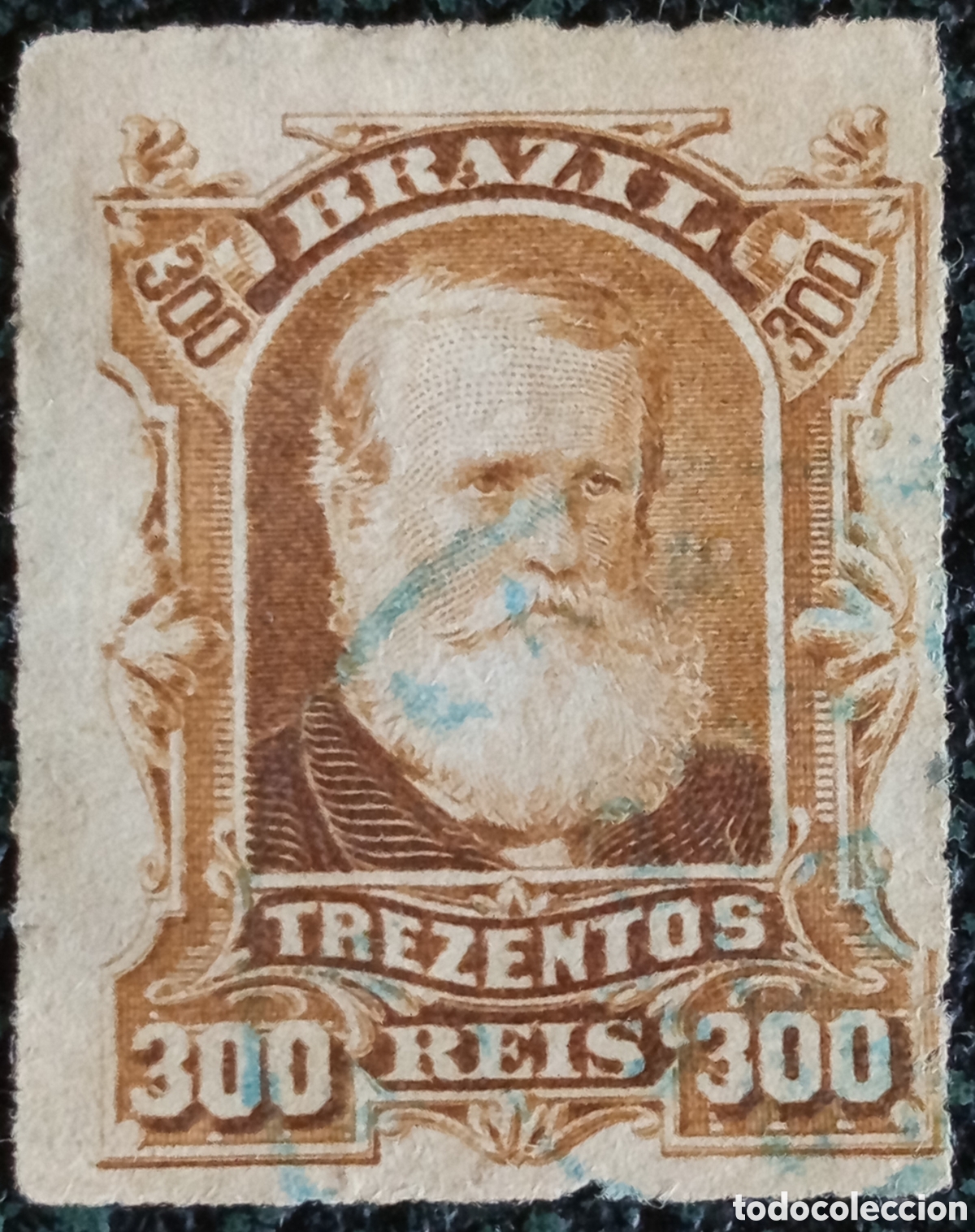 Sellos: Brasil 1881 Sello del Emperador Pedro II 300 reis marr&oacute;n (Michel 67)