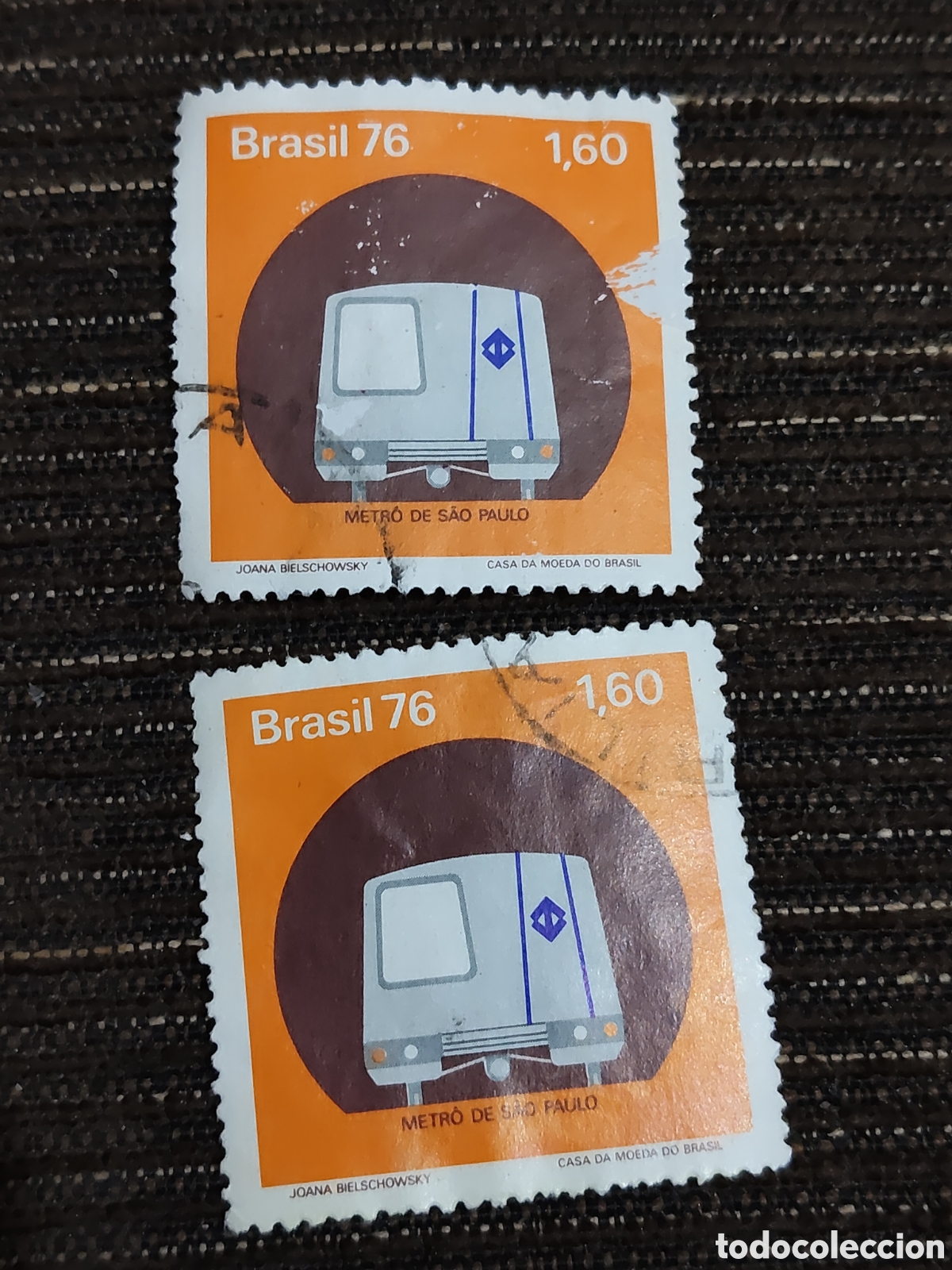 Sellos: 2 sellos de Brasil metro de Sao Paulo 1976