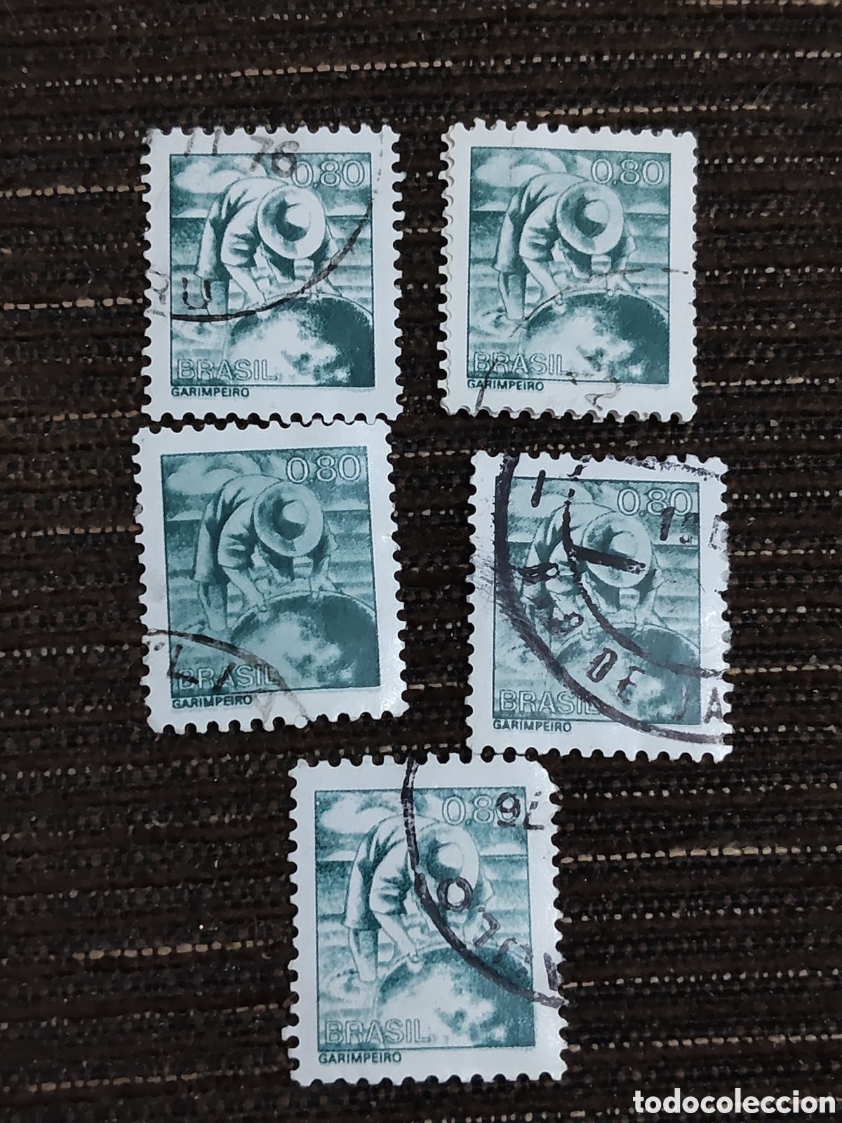 Sellos: 5 sellos de Brasil buscador de oro 1976