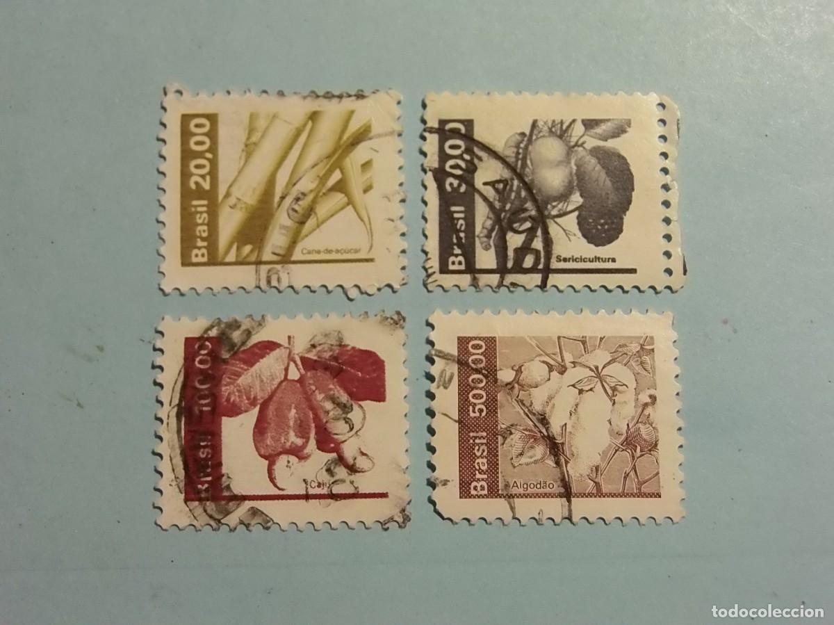 Selos: BRASIL 1982 - RECURSO ECONOMICOS - CA&Ntilde;A DE AZUCAR, ALGOD&Oacute;N, ANACARDO, SERICULTURA - 4 VALORES.