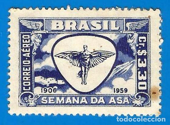Sellos: Brasil. 1959. Scott # C90. Semana de ASA. Homenaje a Santos - Dumont