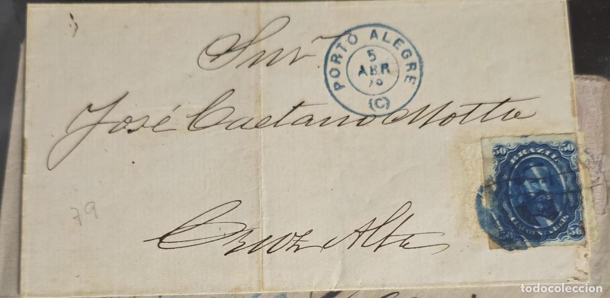 Selos: O) 1877 circa, BRAZIL, PORTO ALEGRE, EMPEROR DOM PEDRO 50 reais, CIRCULATED COVER TO CRUZ ALTA