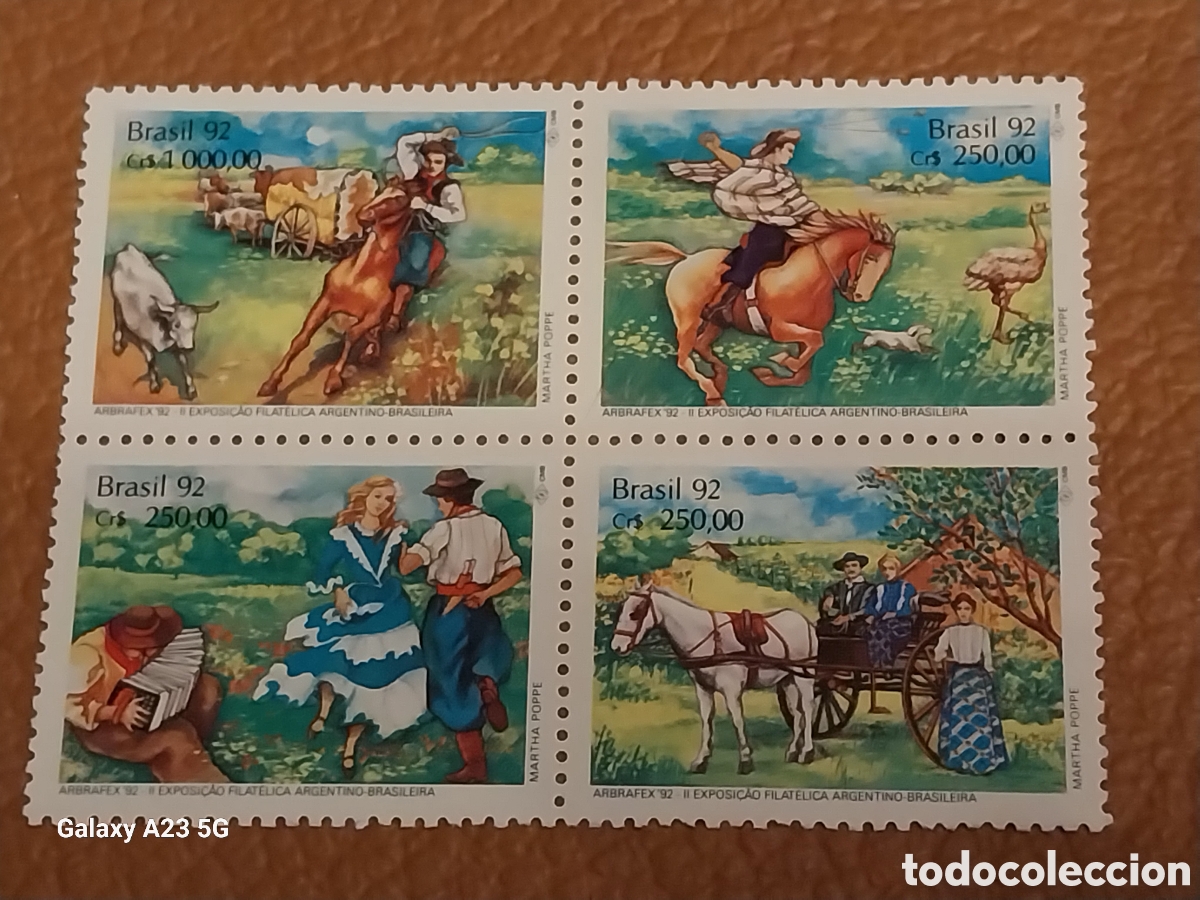 Timbres: Bloque 4 Brasil 1992 Arbrafex Caballos Danza Folk MNH Cat Scott 2355/2358
